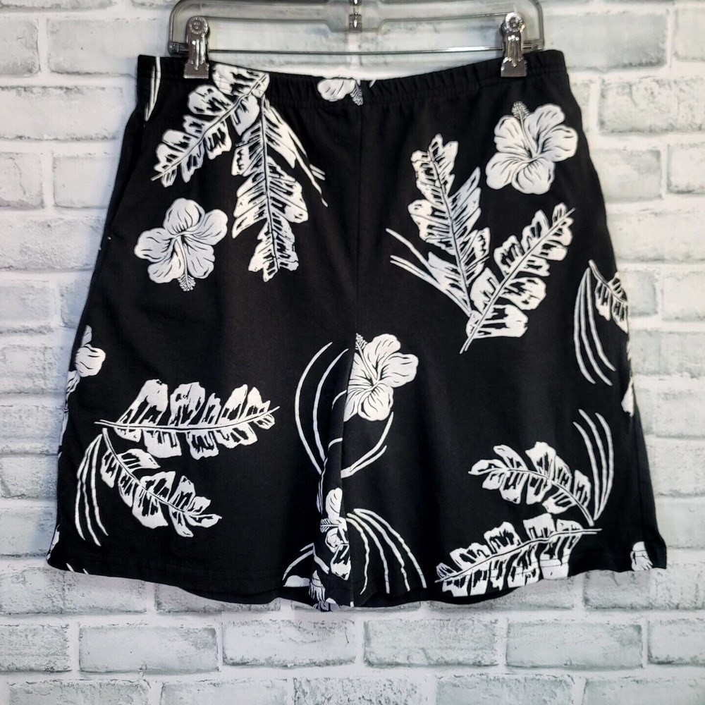 Vintage 90s Ocean Drive Womens XL Black‎ Shorts White Hawaiian Tropical Floral